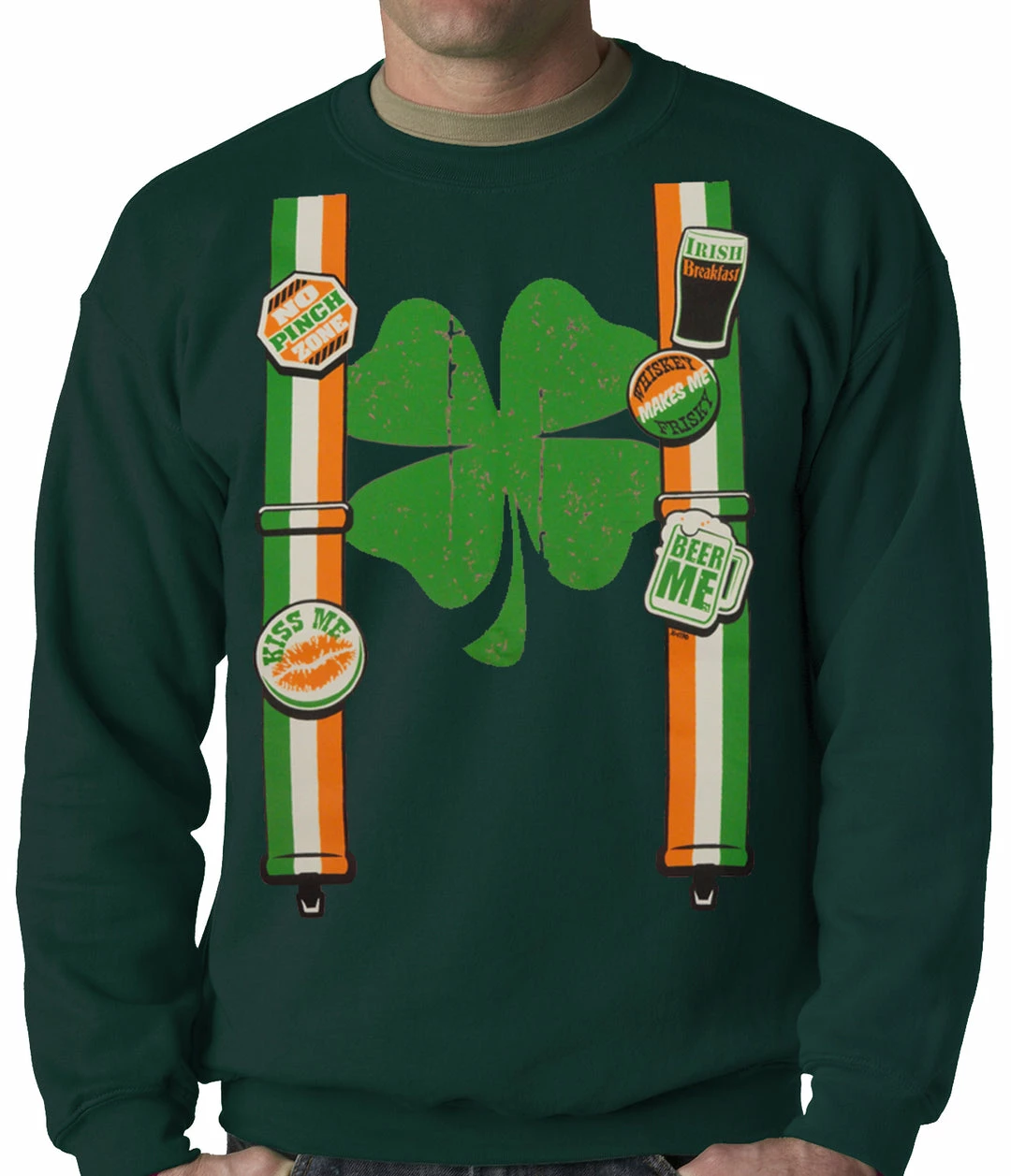 Bewild Suspenders With Shamrock Irish Costume Crewneck 4 Bewild Suspenders With Shamrock Irish Costume Crewneck