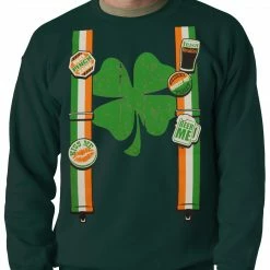 Bewild Suspenders With Shamrock Irish Costume Crewneck