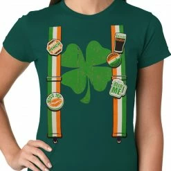 Bewild Women's T-Shirts Suspenders With Shamrock Irish Costume Girls T-shirt