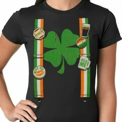 Bewild Women's T-Shirts Suspenders With Shamrock Irish Costume Girls T-shirt