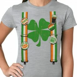 Bewild Women's T-Shirts Suspenders With Shamrock Irish Costume Girls T-shirt