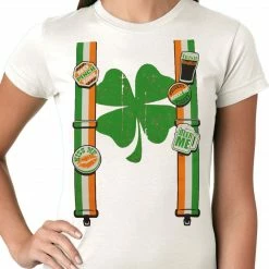 Bewild Women's T-Shirts Suspenders With Shamrock Irish Costume Girls T-shirt
