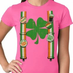 Bewild Women's T-Shirts Suspenders With Shamrock Irish Costume Girls T-shirt