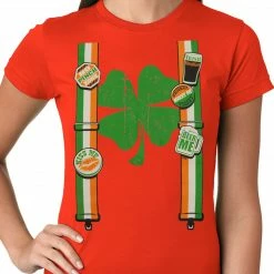 Bewild Women's T-Shirts Suspenders With Shamrock Irish Costume Girls T-shirt