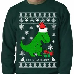 Bewild T-Rex Hates Christmas - Ugly Christmas Sweater Adult Crewneck Sweatshirt Holiday Prints