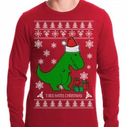 Bewild T-Rex Hates Christmas - Ugly Christmas Sweater Adult Thermal Shirt