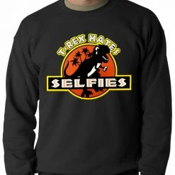 Bewild T-Rex Hates Selfies Funny Adult Crewneck