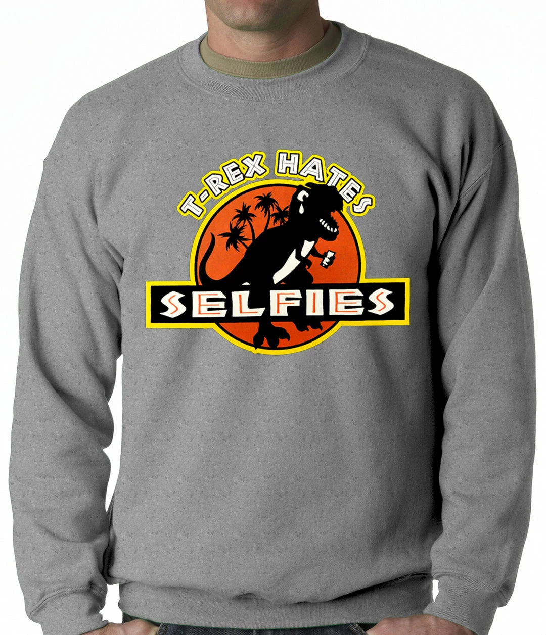 Bewild T-Rex Hates Selfies Funny Adult Crewneck 6 Bewild T-Rex Hates Selfies Funny Adult Crewneck