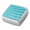 Bewild Pill Cases Teal Croc Pattern Iron Chrome Plated Square Shaped 2 Compartment Pill Box
