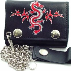 Bewild Tribal Dragon Embroidered Leather Chain Wallet