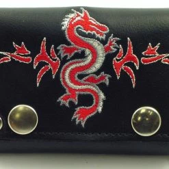 Bewild Tribal Dragon Embroidered Leather Chain Wallet