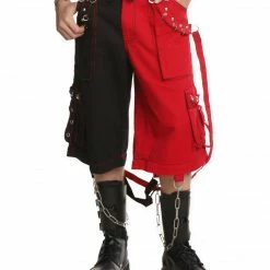 Tripp Darkstreet NYC - Red & Black Two Tone Split Leg Pants With Zip Off Legs To Shorts