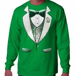 Bewild Tuxedo Shirts - 4 Leaf Clover Lapel Men's Tuxedo Long Sleeve T-Shirt