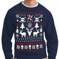 Bewild Ugly Christmas Sweater - 8 Bit Reindeer Crewneck Sweatshirt Holiday Prints