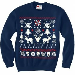 Bewild Ugly Christmas Sweater - 8 Bit Reindeer Crewneck Sweatshirt Holiday Prints