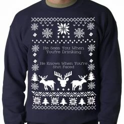Bewild Ugly Christmas Sweater He Sees You When You're Shit Faced Adult Crewneck