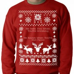 Bewild Ugly Christmas Sweater He Sees You When You're Shit Faced Adult Crewneck