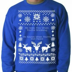 Bewild Ugly Christmas Sweater He Sees You When You're Shit Faced Adult Crewneck
