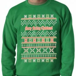Bewild Holiday Prints Ugly Christmas Sweater - Merry F*cking Christmas Adult Crewneck