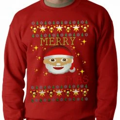 Bewild Ugly Christmas Sweater - Ugly Christmas Tee - Emoji Santa Ugly Christmas Adult Crewneck Holiday Prints
