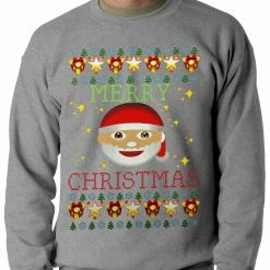 Bewild Ugly Christmas Sweater - Ugly Christmas Tee - Emoji Santa Ugly Christmas Adult Crewneck Holiday Prints