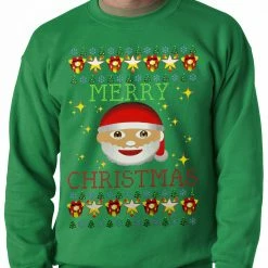 Bewild Ugly Christmas Sweater - Ugly Christmas Tee - Emoji Santa Ugly Christmas Adult Crewneck Holiday Prints
