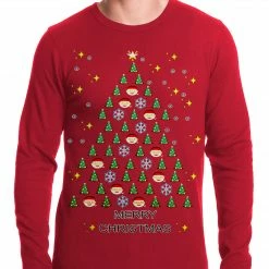 Bewild Holiday Prints Ugly Christmas Thermal - Emoji Christmas Tree Ugly Christmas Thermal Shirt