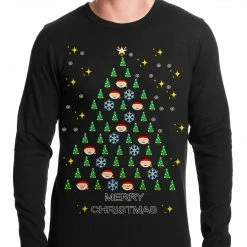 Bewild Holiday Prints Ugly Christmas Thermal - Emoji Christmas Tree Ugly Christmas Thermal Shirt