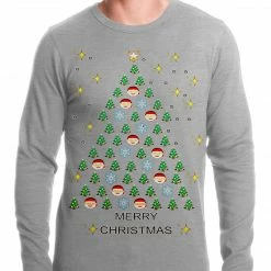 Bewild Holiday Prints Ugly Christmas Thermal - Emoji Christmas Tree Ugly Christmas Thermal Shirt
