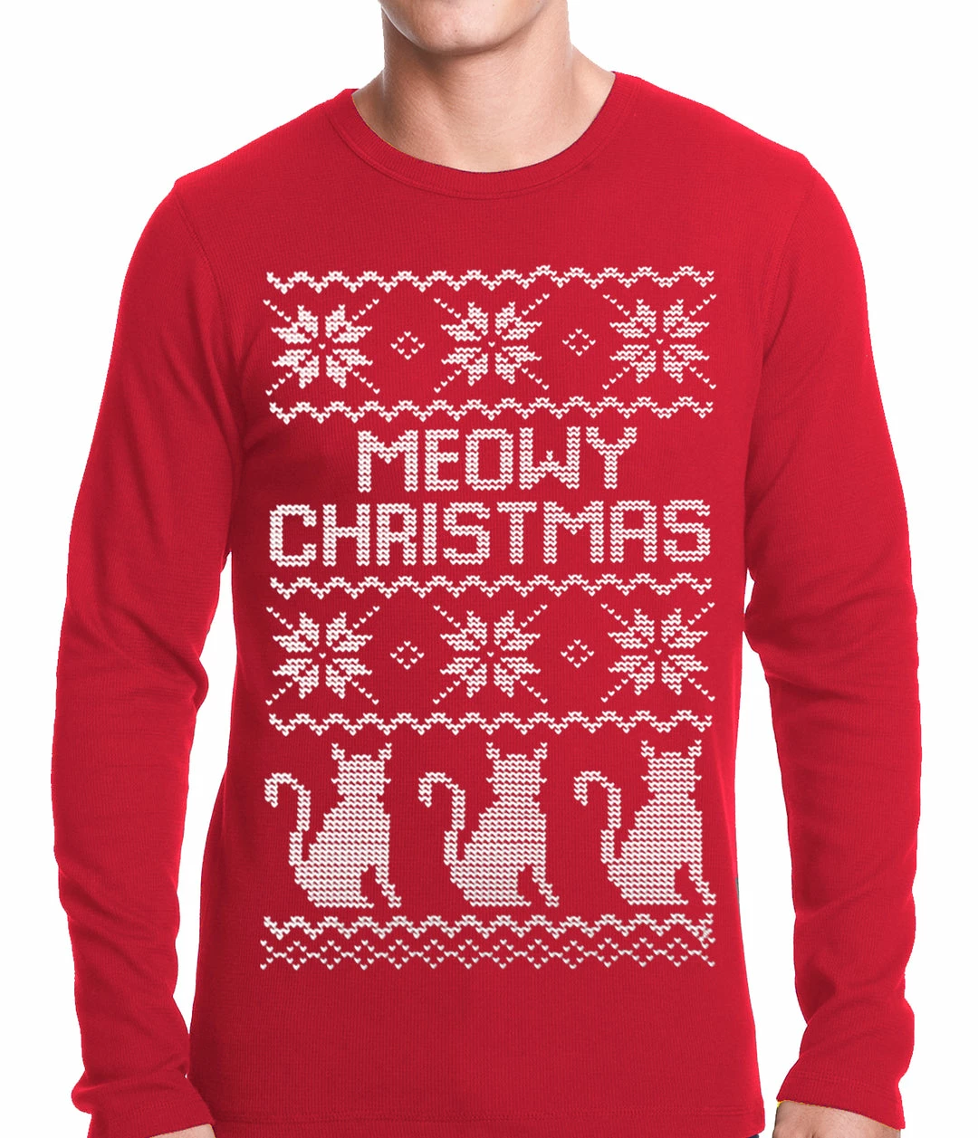 Bewild Ugly Christmas Thermal - Meowy Christmas (White Print) 3 Cats Ugly Christmas Thermal Shirt Holiday Prints 3 Bewild Ugly Christmas Thermal - Meowy Christmas (White Print) 3 Cats Ugly Christmas Thermal Shirt Holiday Prints