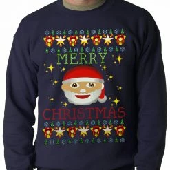 Bewild Ugly Christmas Sweater - Ugly Christmas Tee - Emoji Santa Ugly Christmas Adult Crewneck Holiday Prints