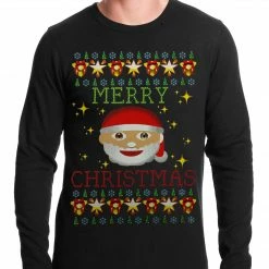Bewild Holiday Prints Ugly Christmas Thermal - Ugly Christmas Tee - Emoji Santa Ugly Christmas Thermal Shirt