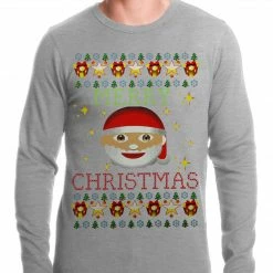 Bewild Holiday Prints Ugly Christmas Thermal - Ugly Christmas Tee - Emoji Santa Ugly Christmas Thermal Shirt