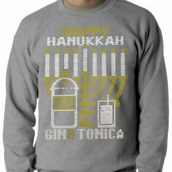 Bewild Ugly Hanukkah Sweater - Gin And Tonica Golden Menorah Ugly Hanukkah Adult Crewneck