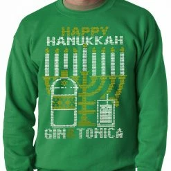 Bewild Ugly Hanukkah Sweater - Gin And Tonica Golden Menorah Ugly Hanukkah Adult Crewneck