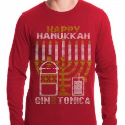 Bewild Ugly Hanukkah Thermal - Gin And Tonica Golden Menorah Ugly Hanukkah Thermal Shirt Holiday Prints