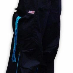 Bewild Unisex Basic UFO Pants With Expandable Bottoms (Black/Turquoise) Expandable Bottom UFO