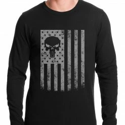 Bewild USA - American Flag Military Skull Thermal Shirt Nationality & Ethnic