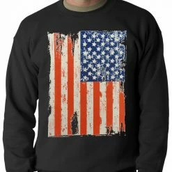 Bewild Nationality & Ethnic Vertical Distressed American Flag Adult Crewneck
