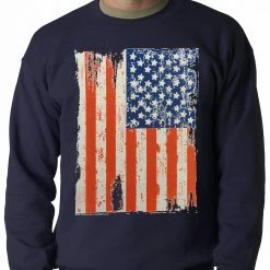 Bewild Nationality & Ethnic Vertical Distressed American Flag Adult Crewneck 12 Bewild Nationality & Ethnic Vertical Distressed American Flag Adult Crewneck