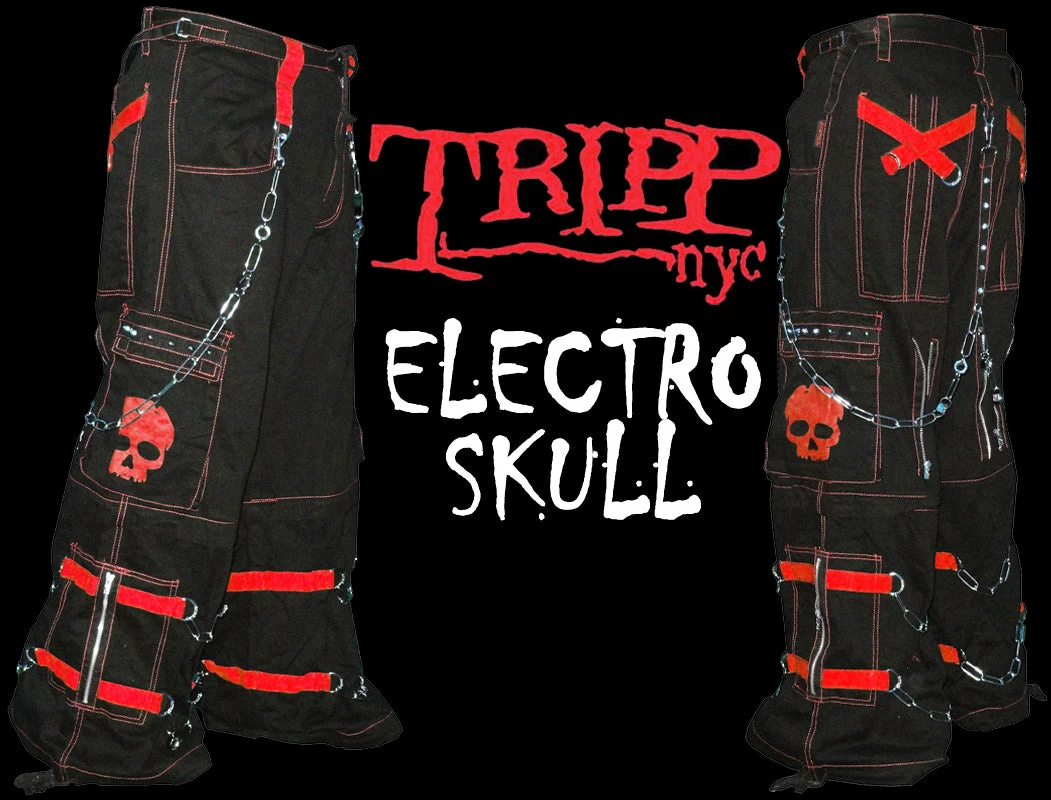 Tripp Darkstreet NYC - "Electro Skull" Bondage Pants (Black/Red) 14 Tripp Darkstreet NYC - "Electro Skull" Bondage Pants (Black/Red)