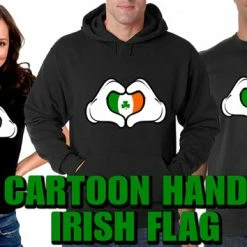 Bewild St.Patricks Day Cartoon Heart Hands Irish Flag Adult Hoodie