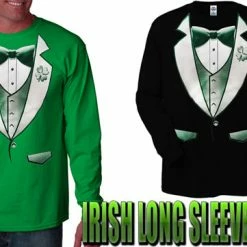 Bewild Tuxedo Shirts - 4 Leaf Clover Lapel Men's Tuxedo Long Sleeve T-Shirt