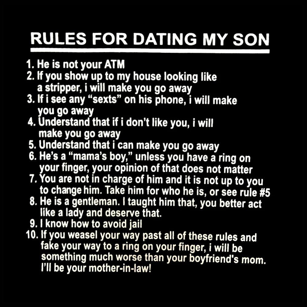Bewild Cool Funny & Offensive Rules For Dating My Son Men's T-Shirt 14 Bewild Cool Funny & Offensive Rules For Dating My Son Men's T-Shirt