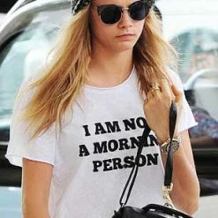 Bewild I Am Not A Morning Person Cara Delevingne Vogue Girl's T-Shirt Cool Funny & Offensive