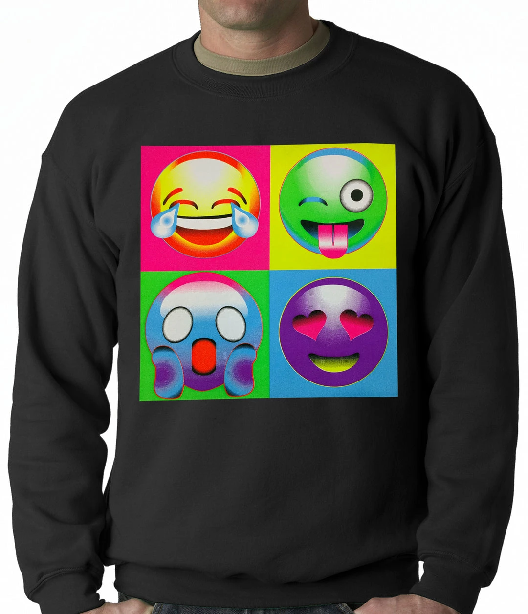 Bewild Block Print Emoji Faces Adult Crewneck 3 Bewild Block Print Emoji Faces Adult Crewneck