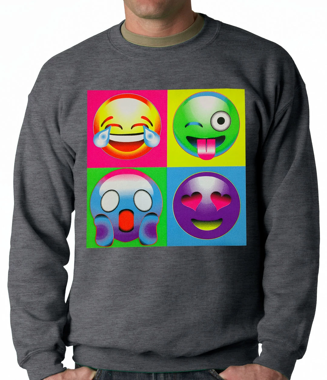 Bewild Block Print Emoji Faces Adult Crewneck 4 Bewild Block Print Emoji Faces Adult Crewneck