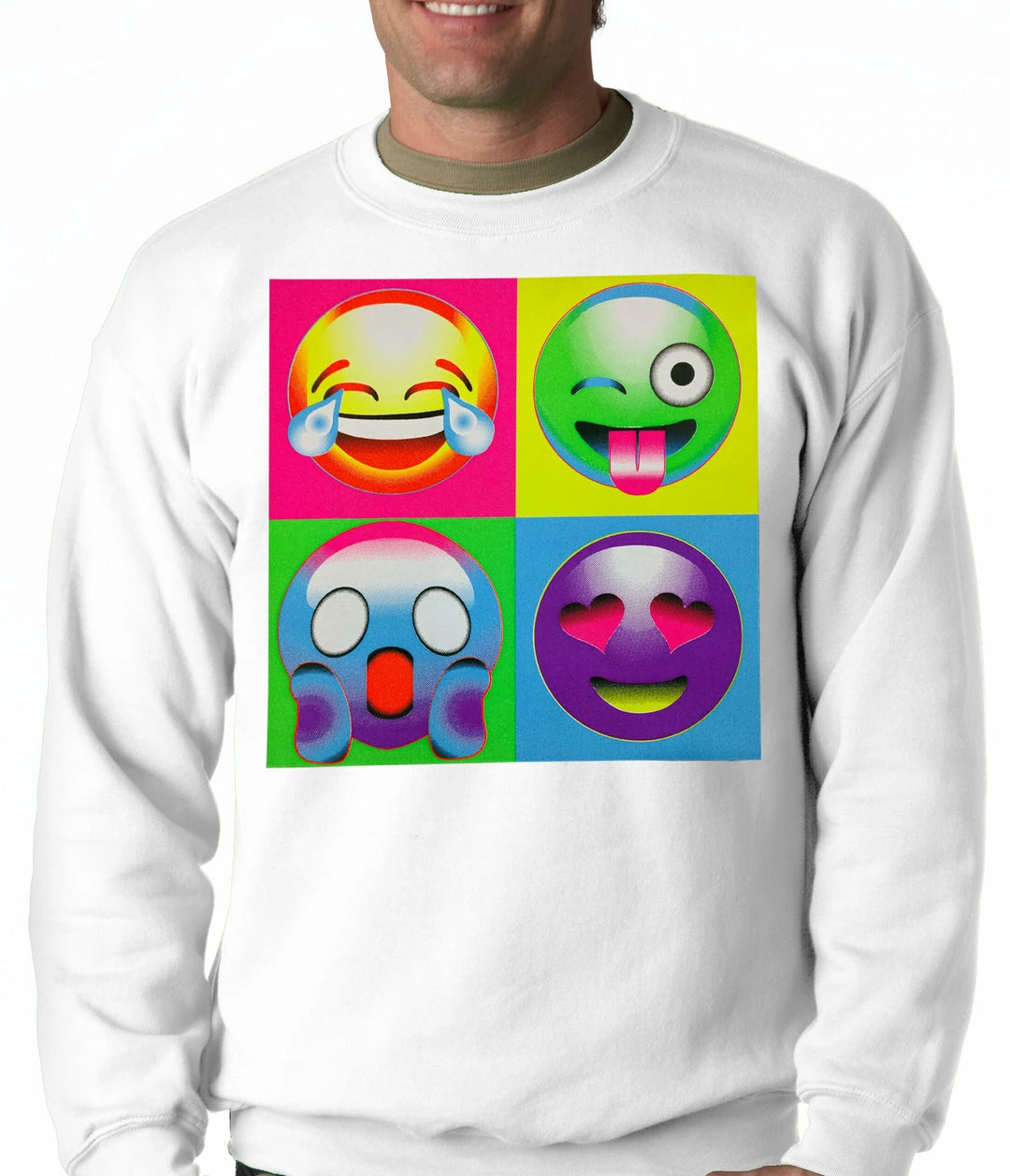 Bewild Block Print Emoji Faces Adult Crewneck 6 Bewild Block Print Emoji Faces Adult Crewneck