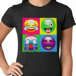 Bewild Block Print Emoji Faces Ladies T-shirt